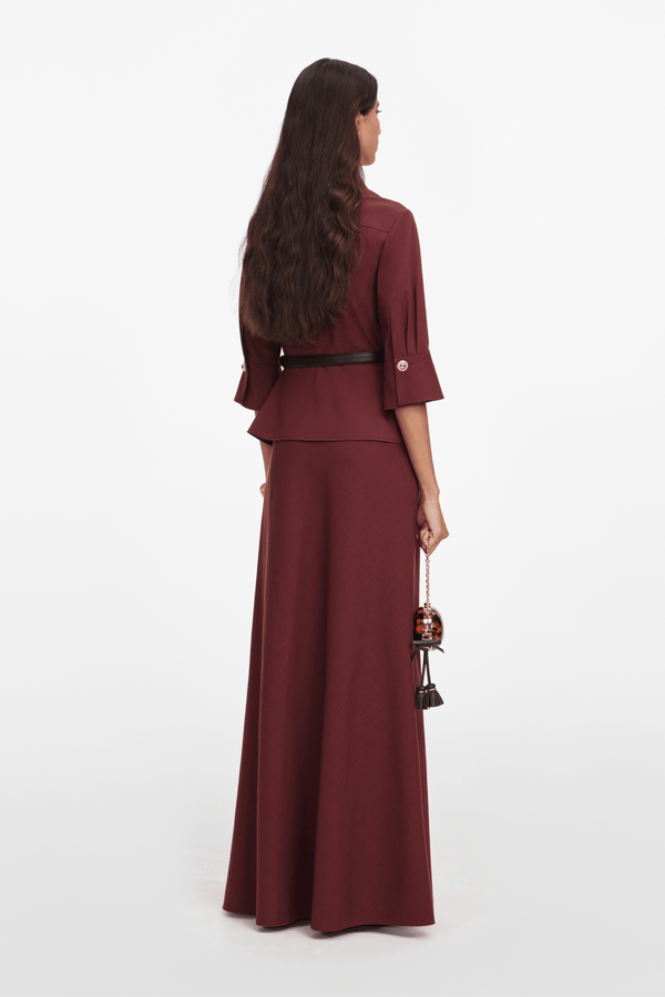 Peplum Maxi Dress in Bordeaux - ALBOUSHIYA - district 5 - dubai - riyadh - abaya - dresses - designers - evening wear - luxury - elegance - craftsmanship - gowns - cocktail dresses - collections - georges