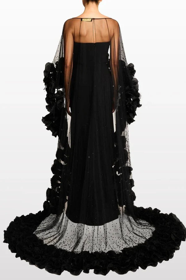 Petal Bloom Cape & Lust Dress - ALBOUSHIYA - district 5 - dubai - riyadh - abaya - dresses - designers - evening wear - luxury - elegance - craftsmanship - gowns - cocktail dresses - collections - georges