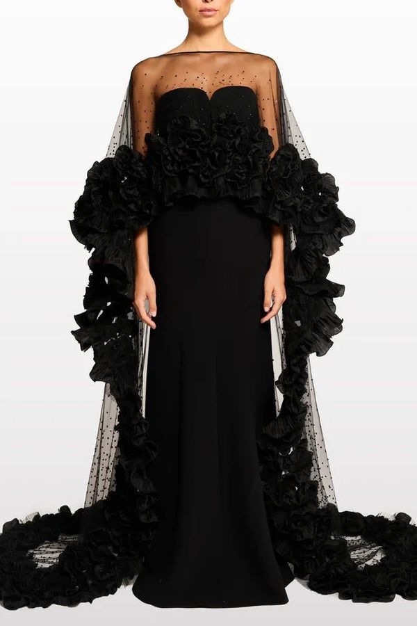 Petal Bloom Cape & Lust Dress - ALBOUSHIYA - district 5 - dubai - riyadh - abaya - dresses - designers - evening wear - luxury - elegance - craftsmanship - gowns - cocktail dresses - collections - georges
