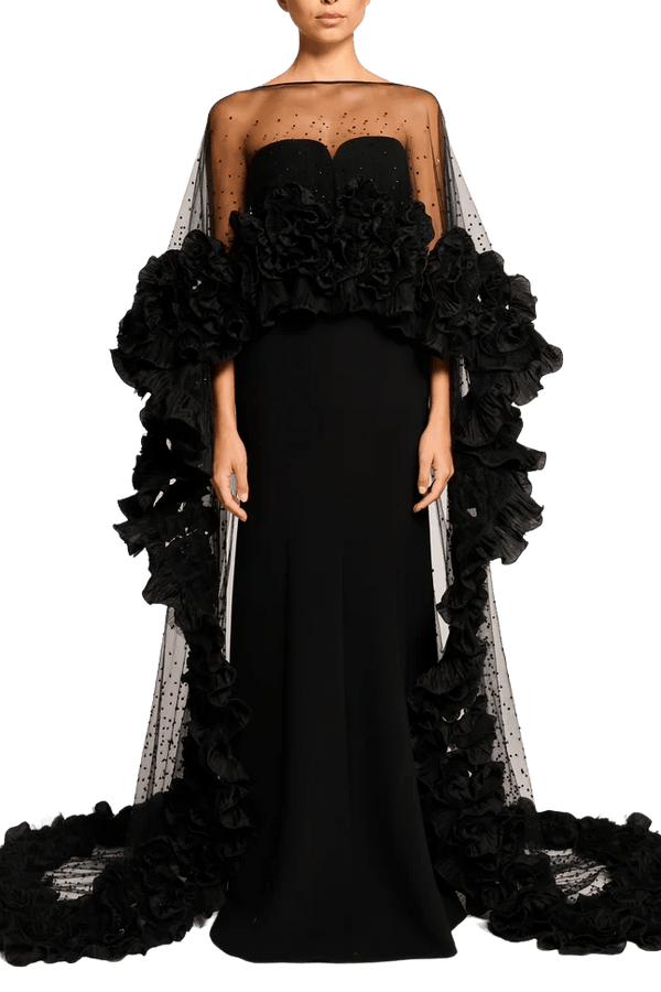 Petal Bloom Cape & Lust Dress - ALBOUSHIYA - district 5 - dubai - riyadh - abaya - dresses - designers - evening wear - luxury - elegance - craftsmanship - gowns - cocktail dresses - collections - georges