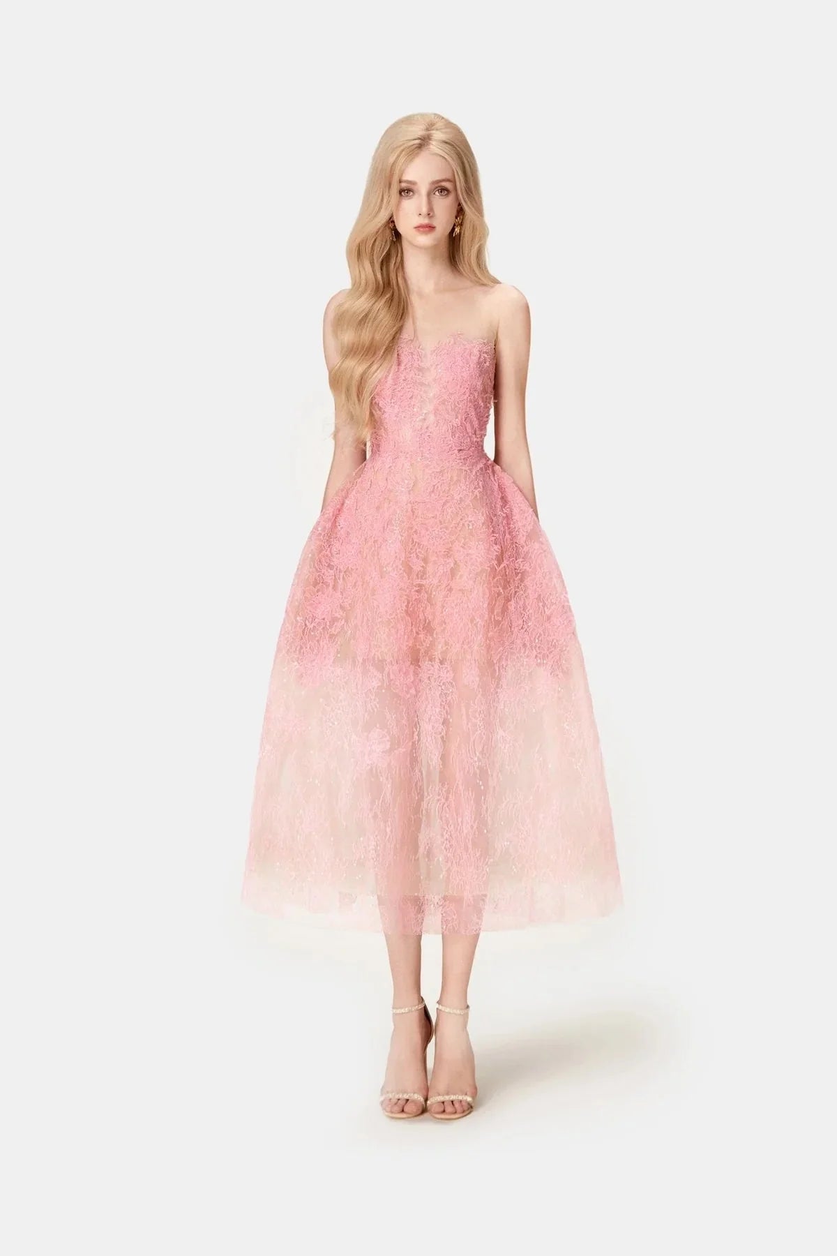 Pink Beaded Lace Dress - ALBOUSHIYA - district 5 - dubai - riyadh - abaya - dresses - designers - evening wear - luxury - elegance - craftsmanship - gowns - cocktail dresses - collections - georges