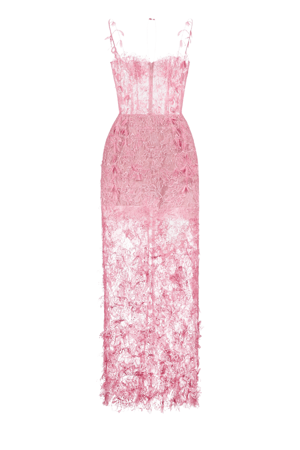 Pink Beaded Lace Pencil Dress - ALBOUSHIYA - district 5 - dubai - riyadh - abaya - dresses - designers - evening wear - luxury - elegance - craftsmanship - gowns - cocktail dresses - collections - georges