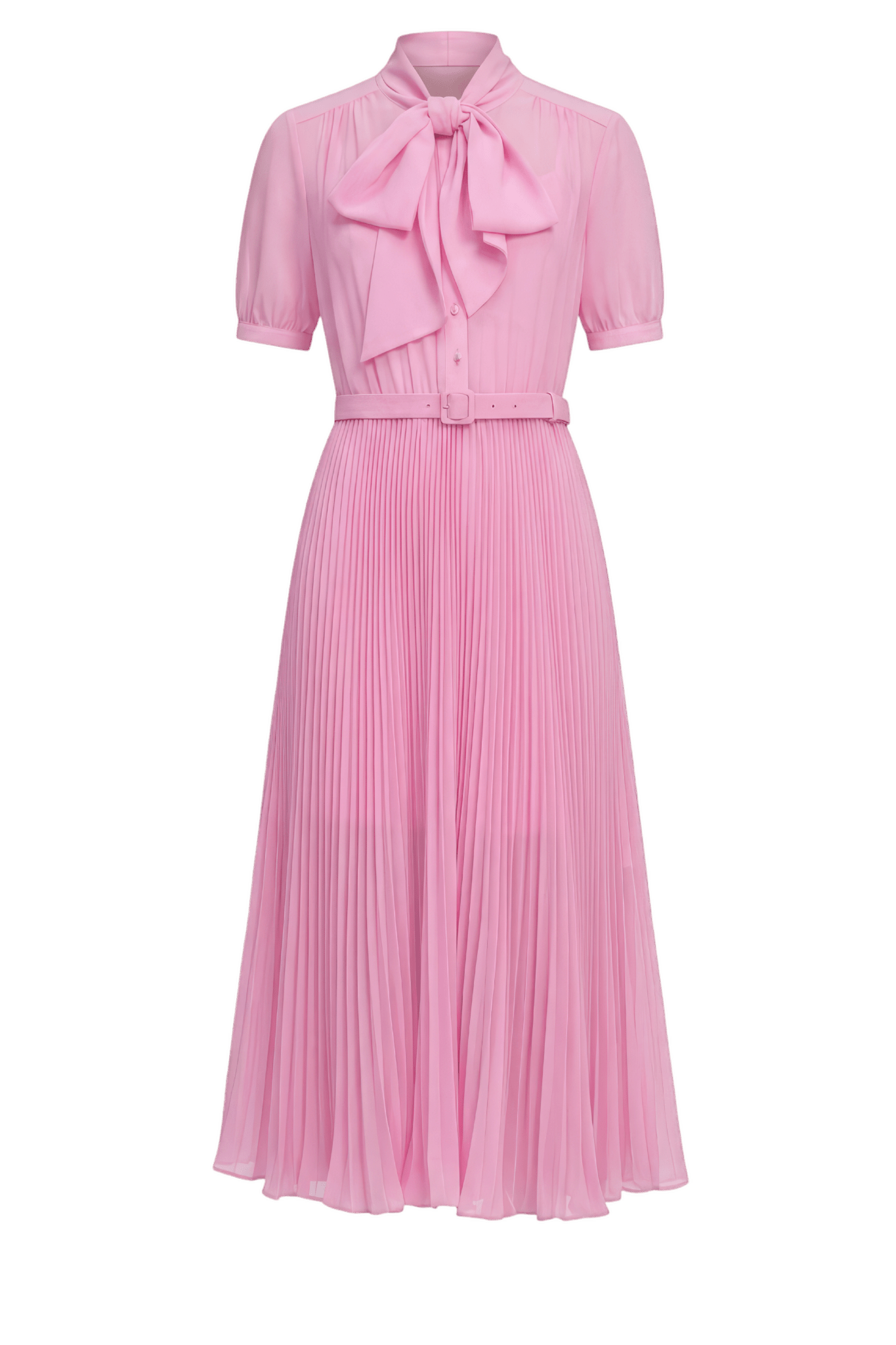 Pink Georgette Tie Midi Dress - ALBOUSHIYA - district 5 - dubai - riyadh - abaya - dresses - designers - evening wear - luxury - elegance - craftsmanship - gowns - cocktail dresses - collections - georges