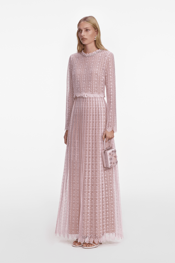 Pink Organza Lace Maxi Dress - ALBOUSHIYA - district 5 - dubai - riyadh - abaya - dresses - designers - evening wear - luxury - elegance - craftsmanship - gowns - cocktail dresses - collections - georges