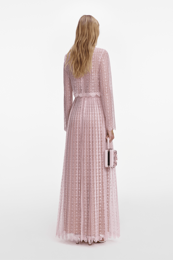 Pink Organza Lace Maxi Dress - ALBOUSHIYA - district 5 - dubai - riyadh - abaya - dresses - designers - evening wear - luxury - elegance - craftsmanship - gowns - cocktail dresses - collections - georges