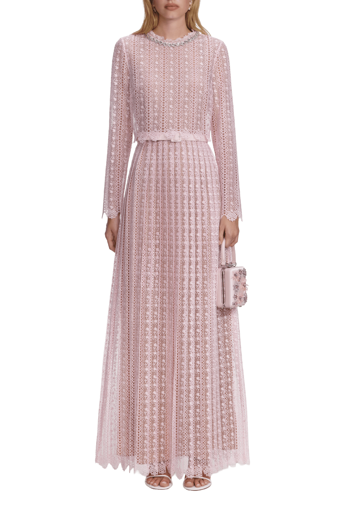 Pink Organza Lace Maxi Dress - ALBOUSHIYA - district 5 - dubai - riyadh - abaya - dresses - designers - evening wear - luxury - elegance - craftsmanship - gowns - cocktail dresses - collections - georges
