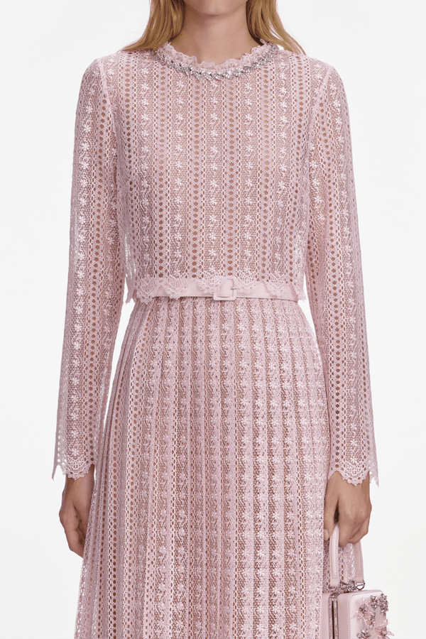 Pink Organza Lace Maxi Dress - ALBOUSHIYA - district 5 - dubai - riyadh - abaya - dresses - designers - evening wear - luxury - elegance - craftsmanship - gowns - cocktail dresses - collections - georges