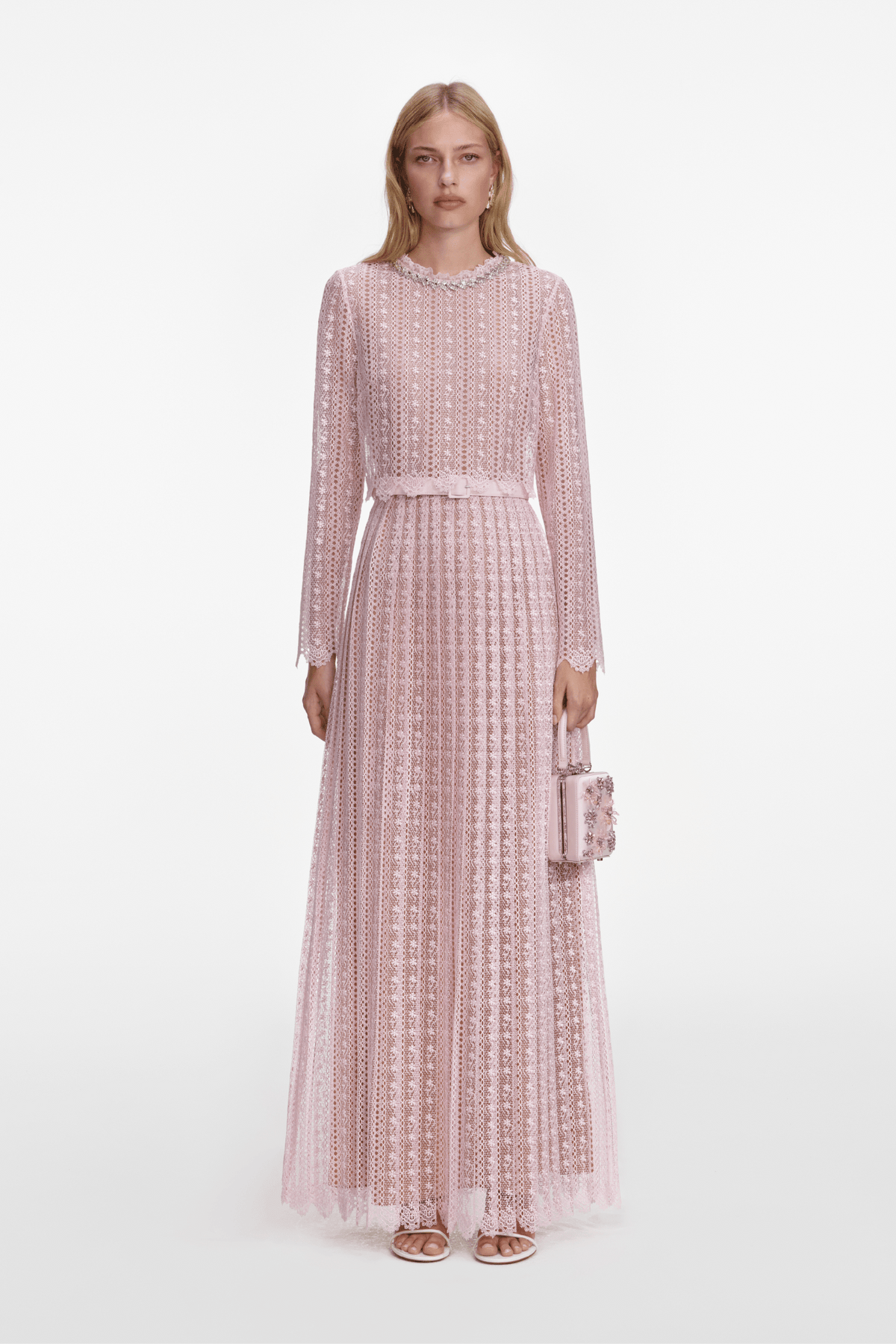 Pink Organza Lace Maxi Dress - ALBOUSHIYA - district 5 - dubai - riyadh - abaya - dresses - designers - evening wear - luxury - elegance - craftsmanship - gowns - cocktail dresses - collections - georges