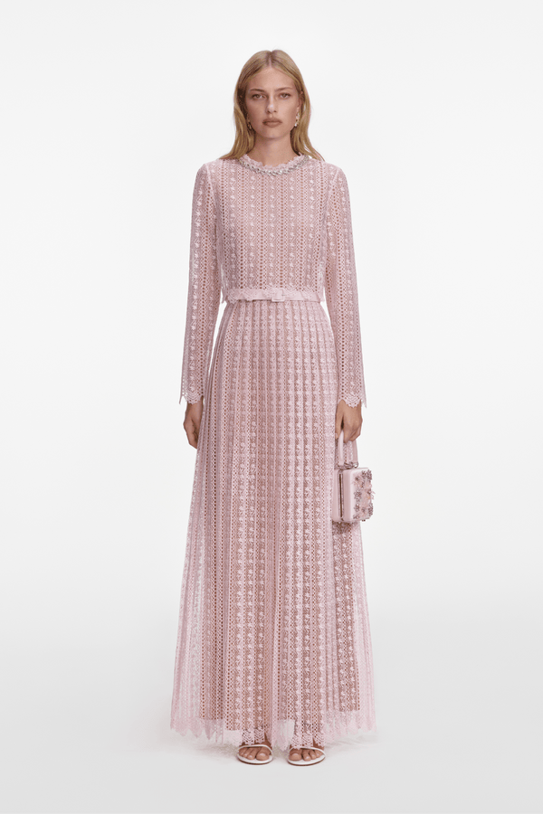 Pink Organza Lace Maxi Dress - ALBOUSHIYA - district 5 - dubai - riyadh - abaya - dresses - designers - evening wear - luxury - elegance - craftsmanship - gowns - cocktail dresses - collections - georges