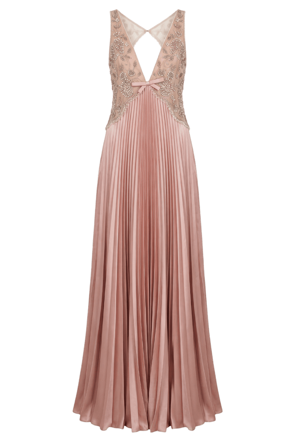 Pleated Embellished Long Dress - ALBOUSHIYA - district 5 - dubai - riyadh - abaya - dresses - designers - evening wear - luxury - elegance - craftsmanship - gowns - cocktail dresses - collections - georges