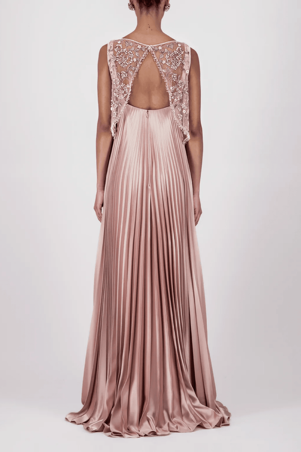 Pleated Embellished Long Dress - ALBOUSHIYA - district 5 - dubai - riyadh - abaya - dresses - designers - evening wear - luxury - elegance - craftsmanship - gowns - cocktail dresses - collections - georges