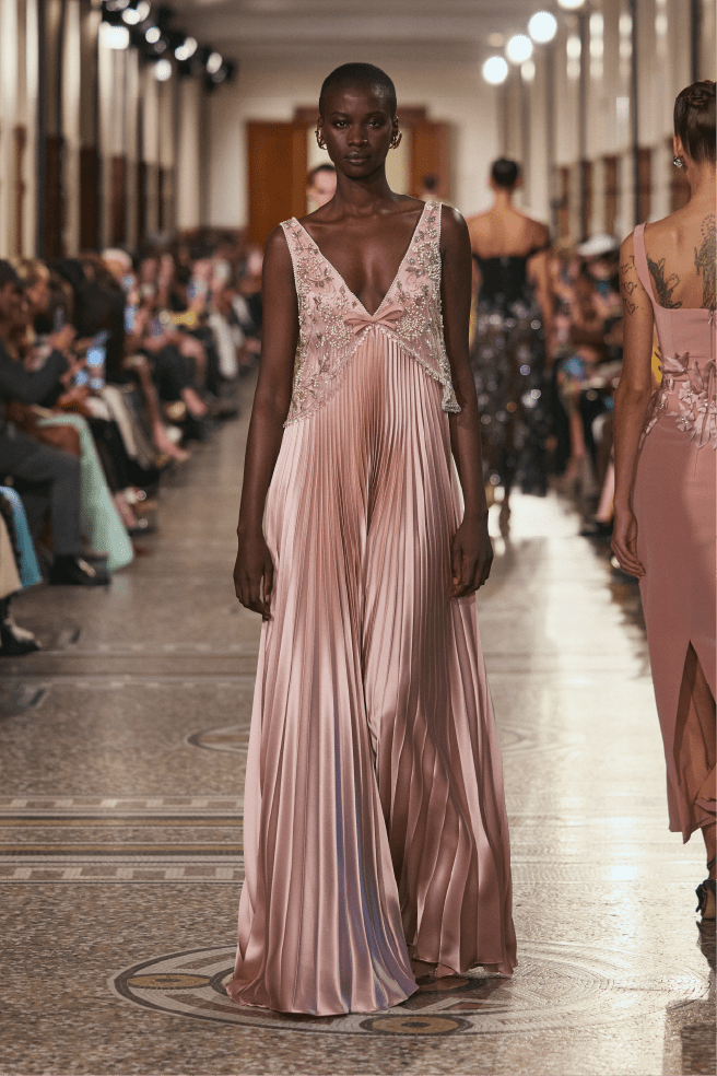 Pleated Embellished Long Dress - ALBOUSHIYA - district 5 - dubai - riyadh - abaya - dresses - designers - evening wear - luxury - elegance - craftsmanship - gowns - cocktail dresses - collections - georges