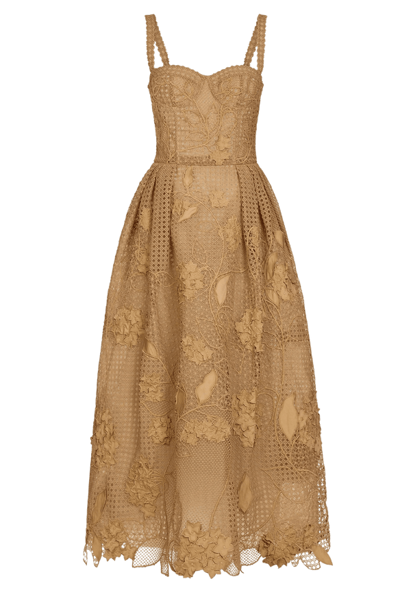 Porcelain Flower Guipure Lattice Cocktail Dress - ALBOUSHIYA - district 5 - dubai - riyadh - abaya - dresses - designers - evening wear - luxury - elegance - craftsmanship - gowns - cocktail dresses - collections - georges