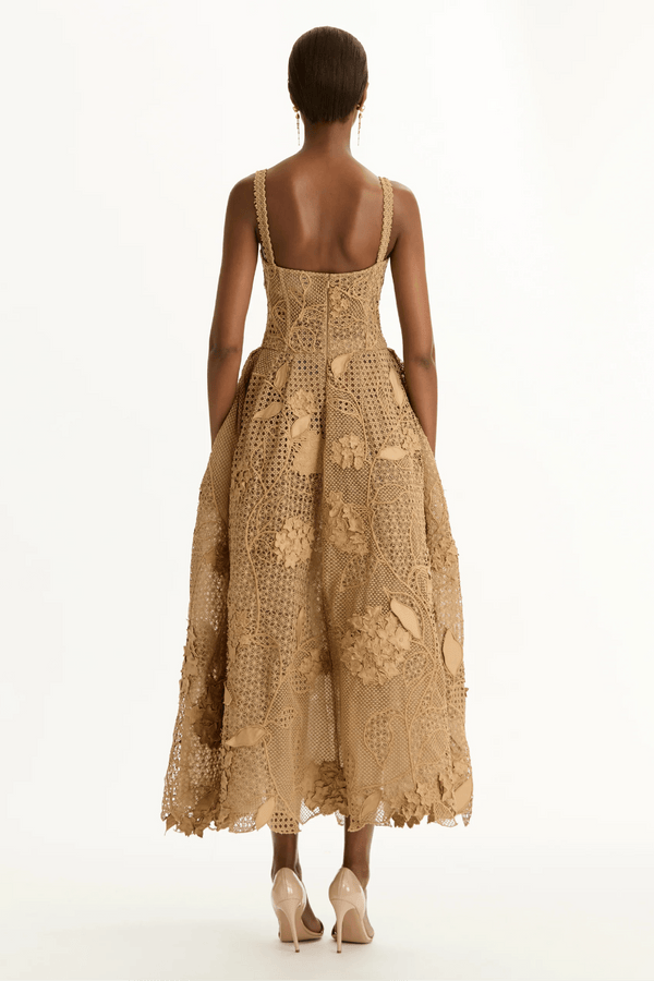 Porcelain Flower Guipure Lattice Cocktail Dress - ALBOUSHIYA - district 5 - dubai - riyadh - abaya - dresses - designers - evening wear - luxury - elegance - craftsmanship - gowns - cocktail dresses - collections - georges