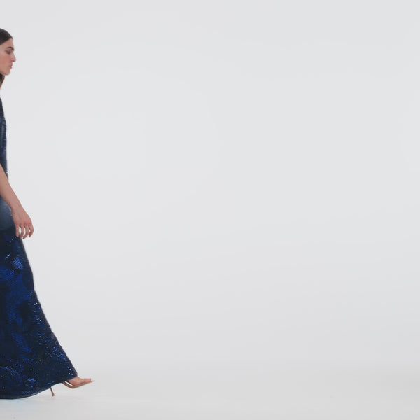 Navy Rhinestone Mesh Twist Maxi Dress