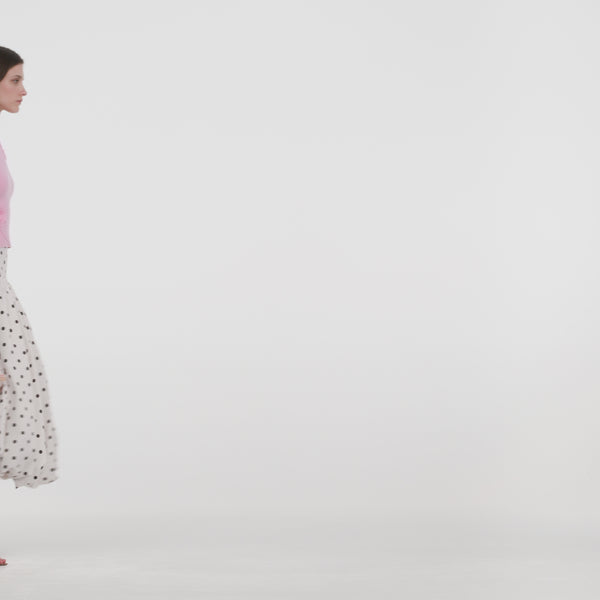Cream Polka Dot Tafetta Midi Skirt