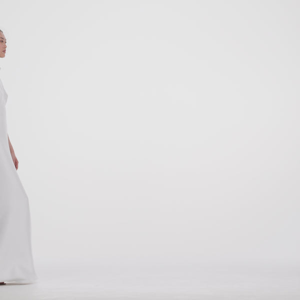 White Taffeta Collared Maxi Dress