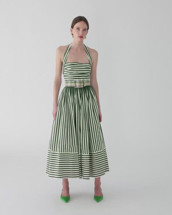 Striped Halterneck Midi Dress