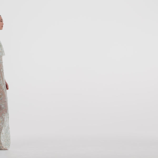 Mint Embellished Cape Maxi Dress