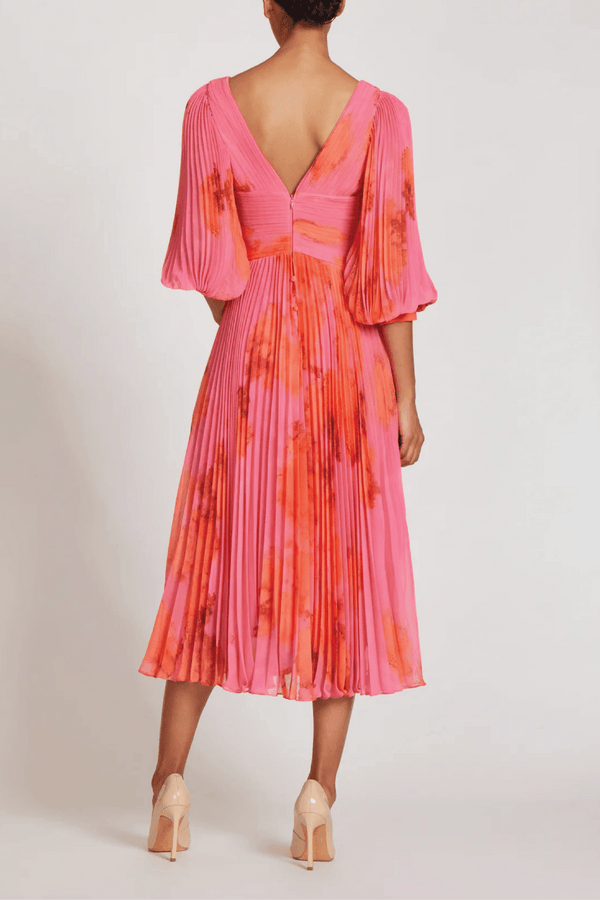 Printed Chiffon Pleated Full Sleeve Dress - ALBOUSHIYA - district 5 - dubai - riyadh - abaya - dresses - designers - evening wear - luxury - elegance - craftsmanship - gowns - cocktail dresses - collections - georges