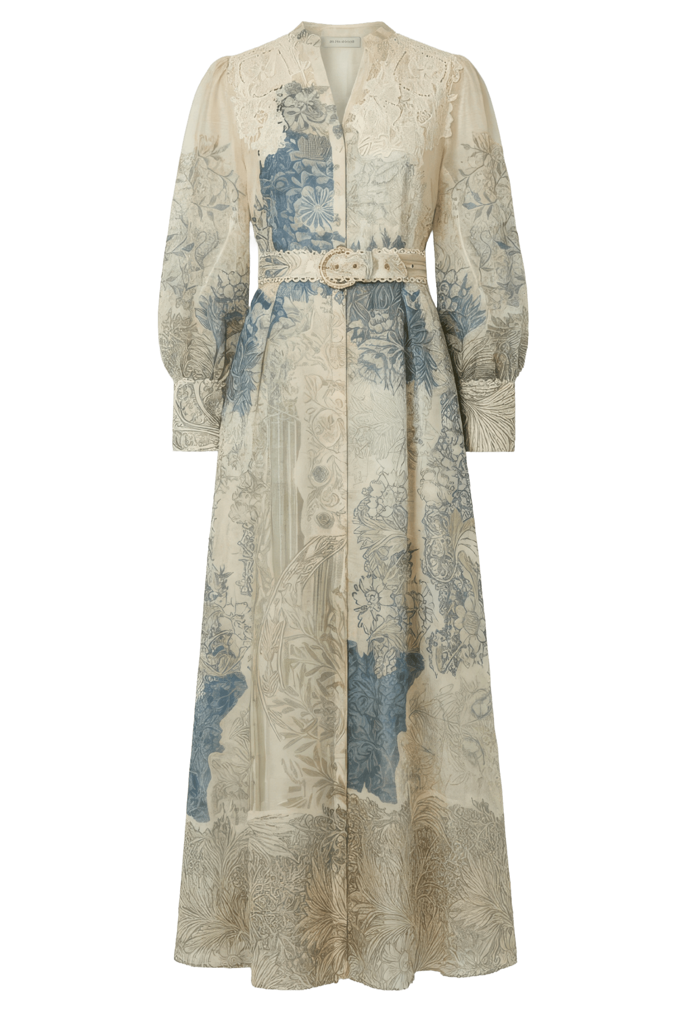 Printed Maxi Dress with Lace Detail & Belt - ALBOUSHIYA - district 5 - dubai - riyadh - abaya - dresses - designers - evening wear - luxury - elegance - craftsmanship - gowns - cocktail dresses - collections - georges