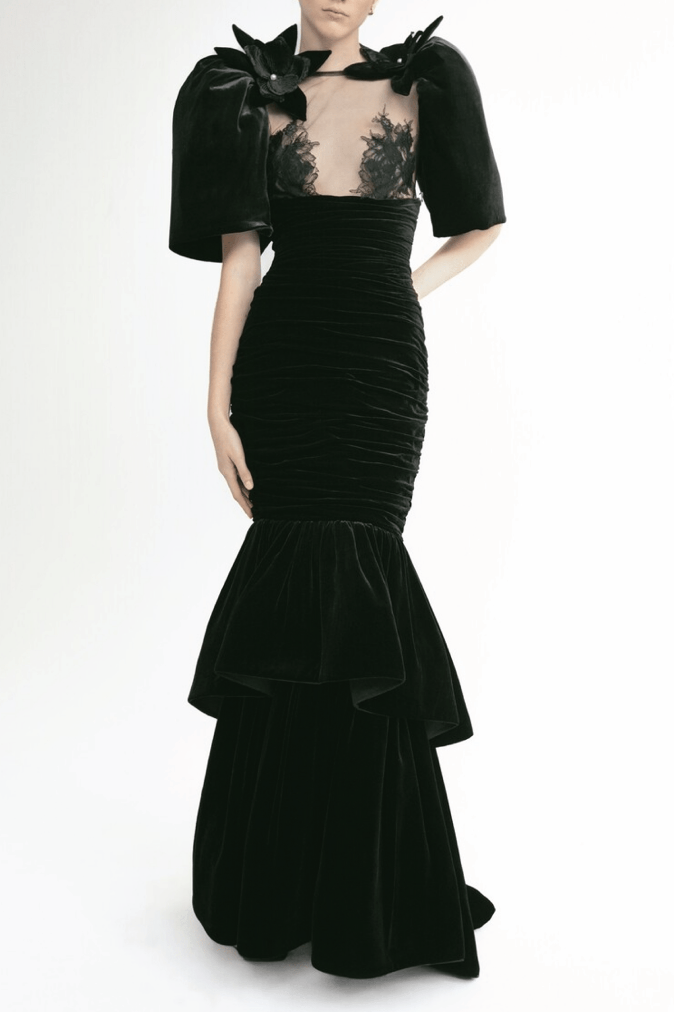 Puff Sleeve Blouse with Flared Skirt - ALBOUSHIYA - district 5 - dubai - riyadh - abaya - dresses - designers - evening wear - luxury - elegance - craftsmanship - gowns - cocktail dresses - collections - georges