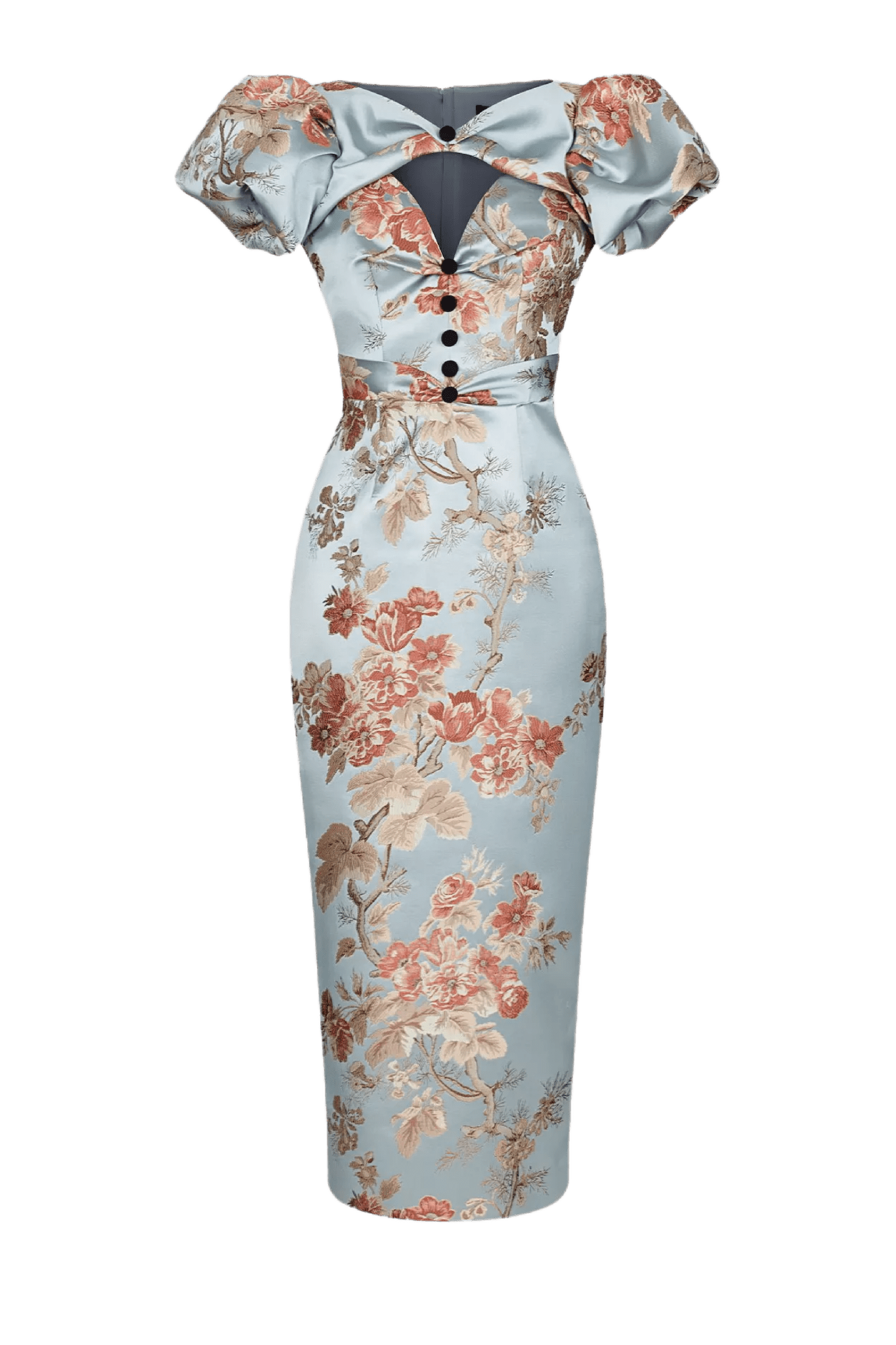 Puff Sleeve Floral Jacquard Midi - ALBOUSHIYA - district 5 - dubai - riyadh - abaya - dresses - designers - evening wear - luxury - elegance - craftsmanship - gowns - cocktail dresses - collections - georges