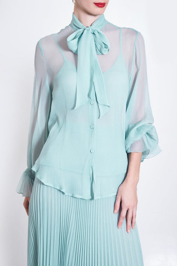 Pussy Bow Chiffon Shirt - ALBOUSHIYA - district 5 - dubai - riyadh - abaya - dresses - designers - evening wear - luxury - elegance - craftsmanship - gowns - cocktail dresses - collections - georges