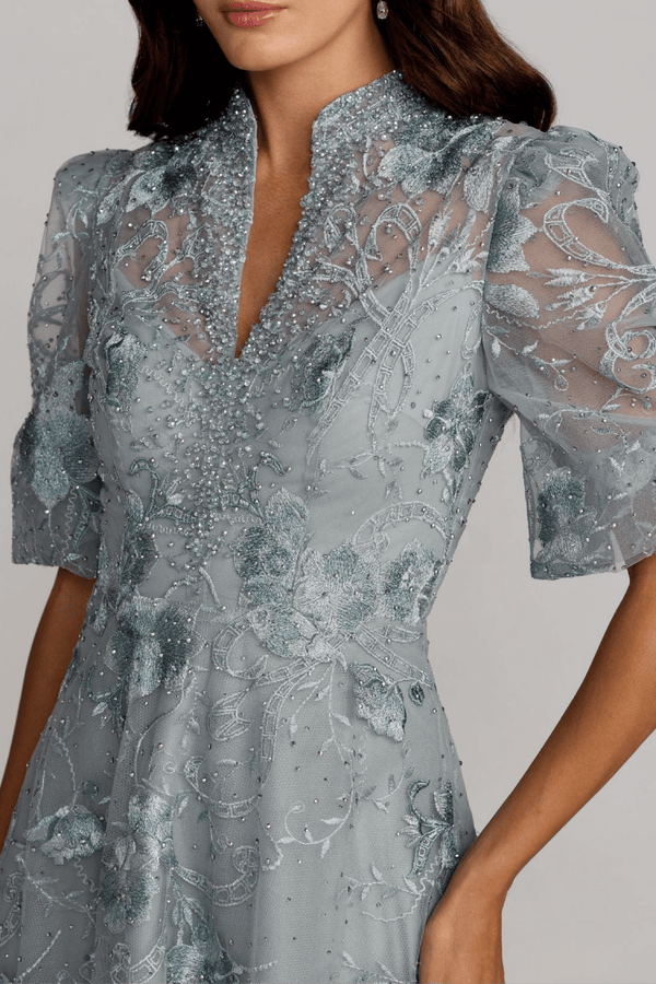 Queen Anne Puff Sleeve Embroidered A-Line Gown - ALBOUSHIYA - district 5 - dubai - riyadh - abaya - dresses - designers - evening wear - luxury - elegance - craftsmanship - gowns - cocktail dresses - collections - georges
