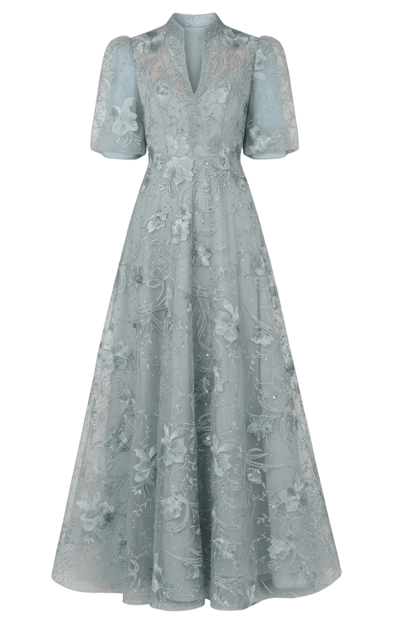 Queen Anne Puff Sleeve Embroidered A-Line Gown - ALBOUSHIYA - district 5 - dubai - riyadh - abaya - dresses - designers - evening wear - luxury - elegance - craftsmanship - gowns - cocktail dresses - collections - georges
