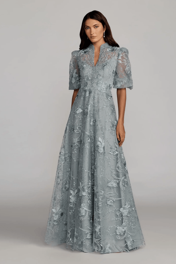 Queen Anne Puff Sleeve Embroidered A-Line Gown - ALBOUSHIYA - district 5 - dubai - riyadh - abaya - dresses - designers - evening wear - luxury - elegance - craftsmanship - gowns - cocktail dresses - collections - georges
