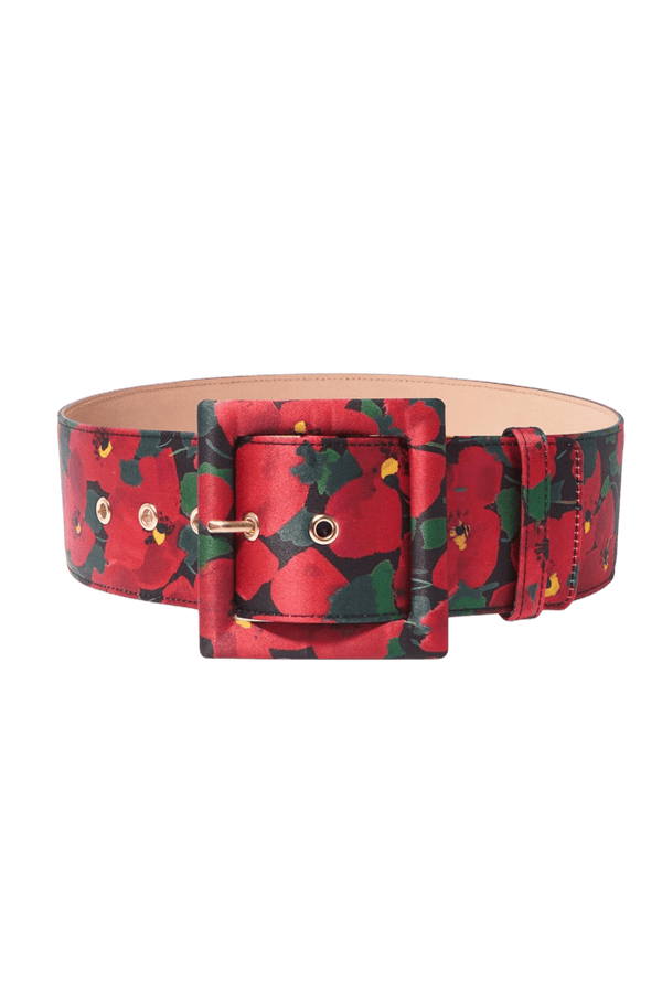 Red Floral - Print Icon Belt - ALBOUSHIYA - district 5 - dubai - riyadh - abaya - dresses - designers - evening wear - luxury - elegance - craftsmanship - gowns - cocktail dresses - collections - georges