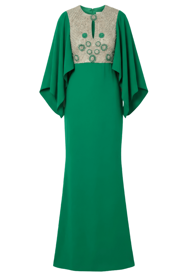 Reem Acra Beaded Crepe Gown with Cape Sleeves - ALBOUSHIYA - district 5 - dubai - riyadh - abaya - dresses - designers - evening wear - luxury - elegance - craftsmanship - gowns - cocktail dresses - collections - georges