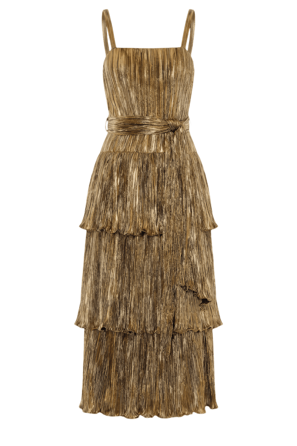 Ruffle Tiered Metallic Dress - ALBOUSHIYA - district 5 - dubai - riyadh - abaya - dresses - designers - evening wear - luxury - elegance - craftsmanship - gowns - cocktail dresses - collections - georges