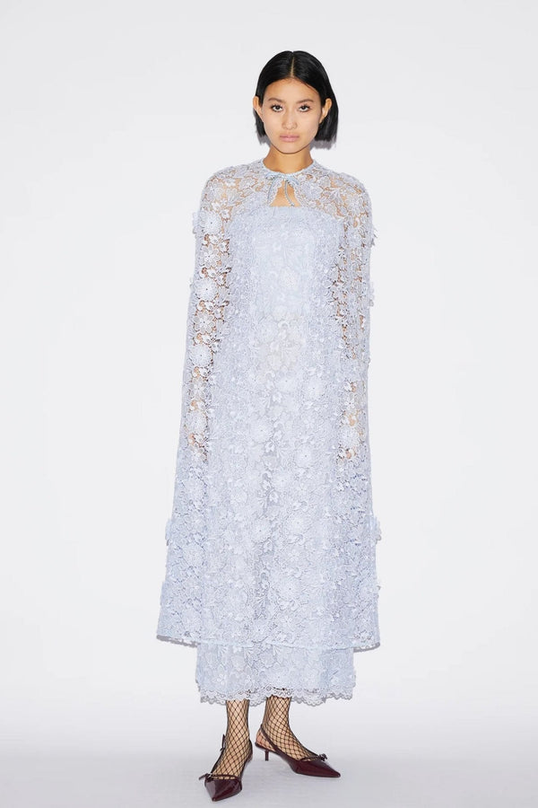 Samantha Cape Dusty Blue Lace - ALBOUSHIYA - district 5 - dubai - riyadh - abaya - dresses - designers - evening wear - luxury - elegance - craftsmanship - gowns - cocktail dresses - collections - georges