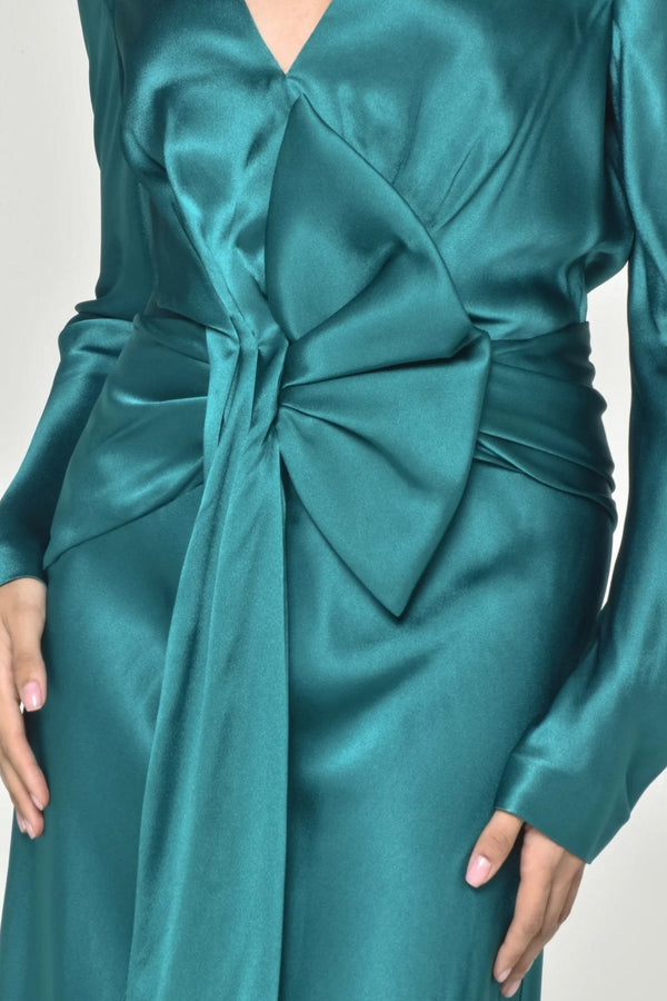 Satin Dress With Draping - ALBOUSHIYA - district 5 - dubai - riyadh - abaya - dresses - designers - evening wear - luxury - elegance - craftsmanship - gowns - cocktail dresses - collections - georges