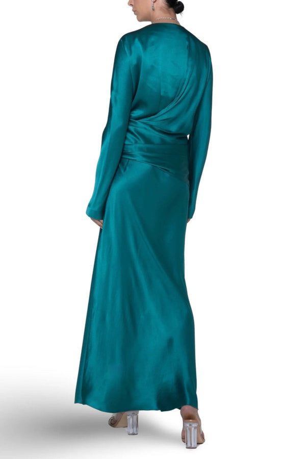Satin Dress With Draping - ALBOUSHIYA - district 5 - dubai - riyadh - abaya - dresses - designers - evening wear - luxury - elegance - craftsmanship - gowns - cocktail dresses - collections - georges