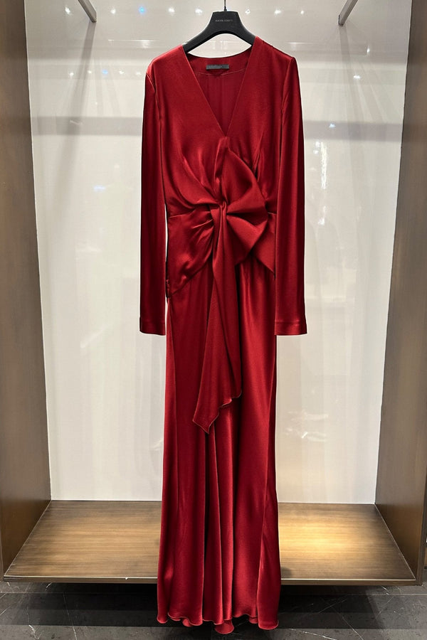 Satin Dress With Draping - ALBOUSHIYA - district 5 - dubai - riyadh - abaya - dresses - designers - evening wear - luxury - elegance - craftsmanship - gowns - cocktail dresses - collections - georges