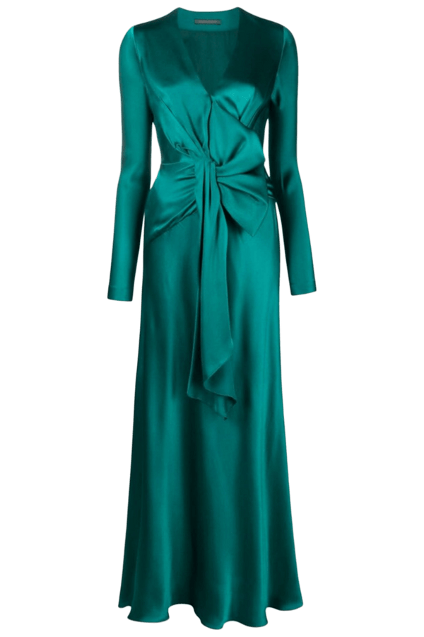 Satin Dress With Draping - ALBOUSHIYA - district 5 - dubai - riyadh - abaya - dresses - designers - evening wear - luxury - elegance - craftsmanship - gowns - cocktail dresses - collections - georges