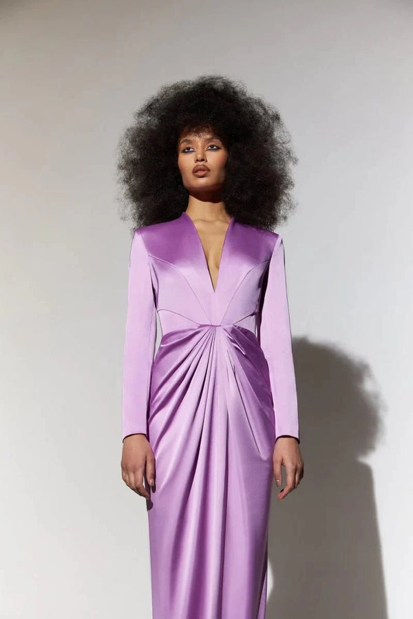 Satin Gown with Draped Skirt - ALBOUSHIYA - district 5 - dubai - riyadh - abaya - dresses - designers - evening wear - luxury - elegance - craftsmanship - gowns - cocktail dresses - collections - georges