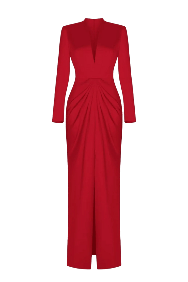 Satin Gown with Draped Skirt - ALBOUSHIYA - district 5 - dubai - riyadh - abaya - dresses - designers - evening wear - luxury - elegance - craftsmanship - gowns - cocktail dresses - collections - georges