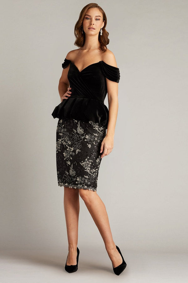 Selah Off Shoulder Peplum Dress - ALBOUSHIYA - district 5 - dubai - riyadh - abaya - dresses - designers - evening wear - luxury - elegance - craftsmanship - gowns - cocktail dresses - collections - georges