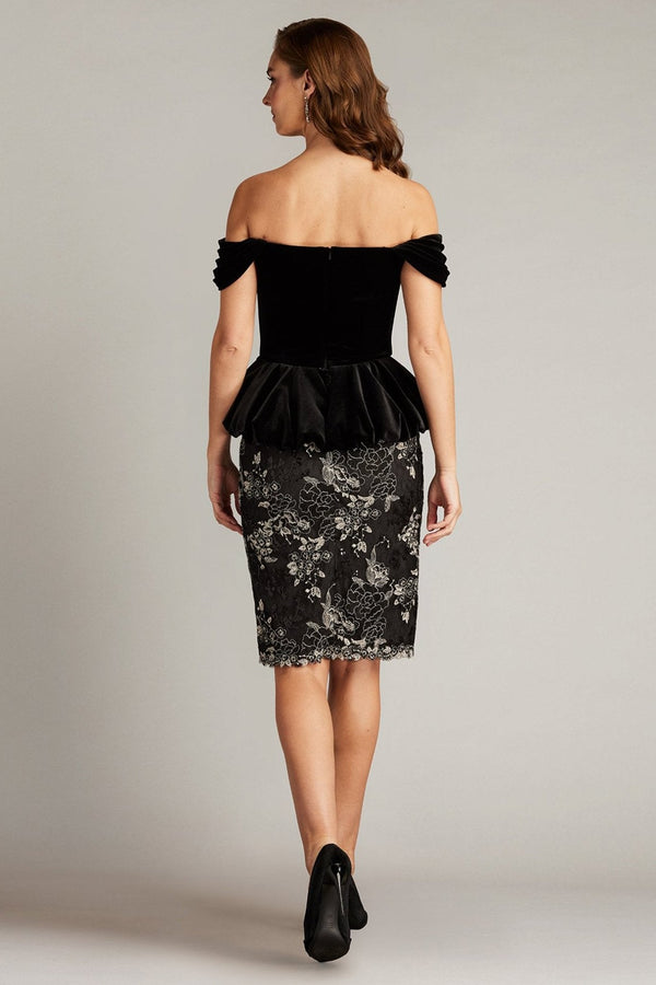 Selah Off Shoulder Peplum Dress - ALBOUSHIYA - district 5 - dubai - riyadh - abaya - dresses - designers - evening wear - luxury - elegance - craftsmanship - gowns - cocktail dresses - collections - georges