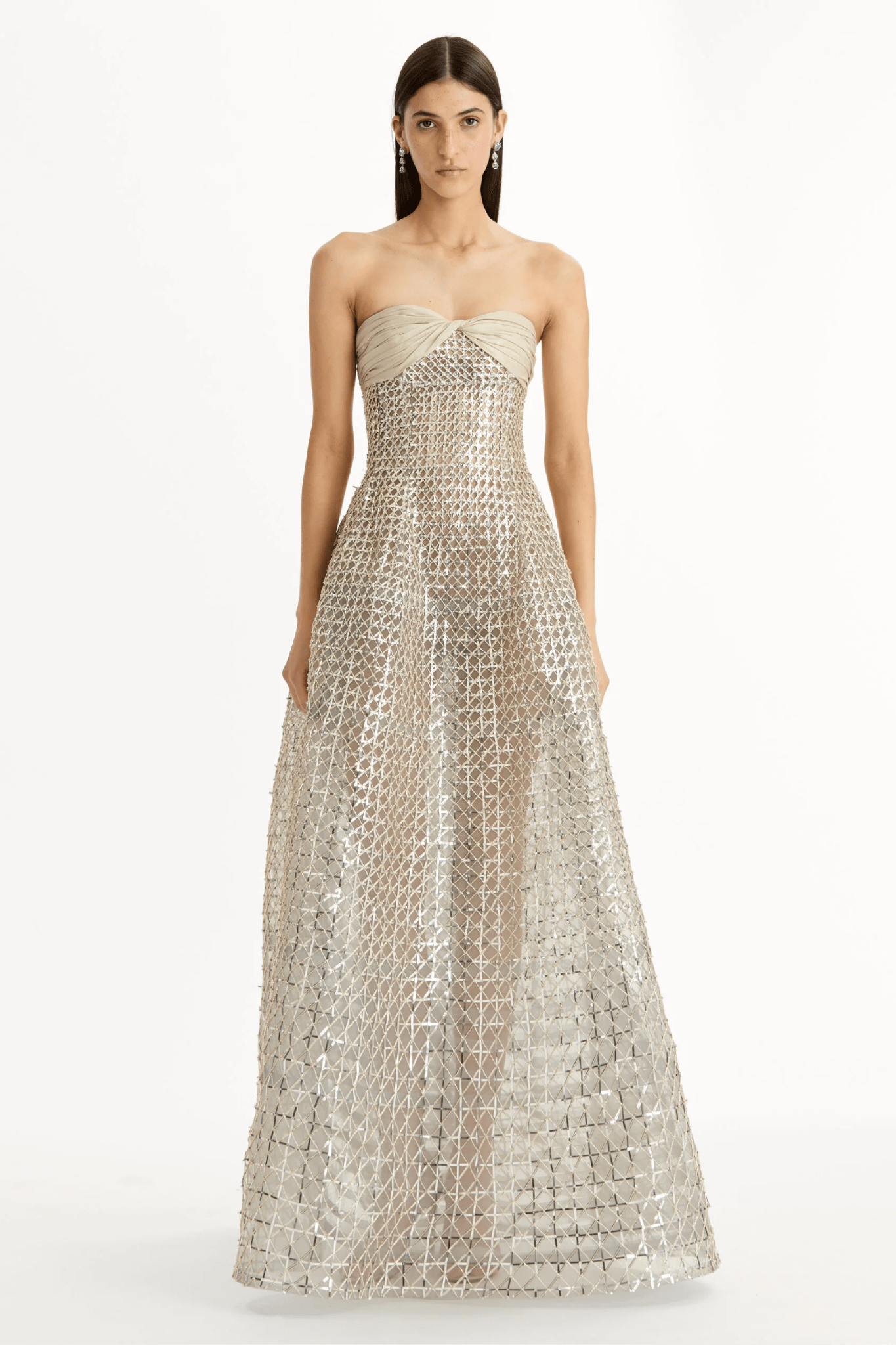 Sequin & Bugle Bead Lattice Gown - ALBOUSHIYA - district 5 - dubai - riyadh - abaya - dresses - designers - evening wear - luxury - elegance - craftsmanship - gowns - cocktail dresses - collections - georges