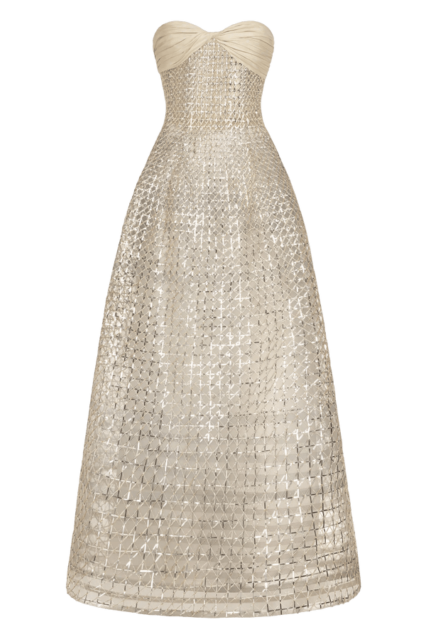 Sequin & Bugle Bead Lattice Gown - ALBOUSHIYA - district 5 - dubai - riyadh - abaya - dresses - designers - evening wear - luxury - elegance - craftsmanship - gowns - cocktail dresses - collections - georges