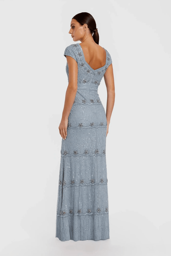 Sequin Cap Sleeve Sweetheart Column Gown - ALBOUSHIYA - district 5 - dubai - riyadh - abaya - dresses - designers - evening wear - luxury - elegance - craftsmanship - gowns - cocktail dresses - collections - georges