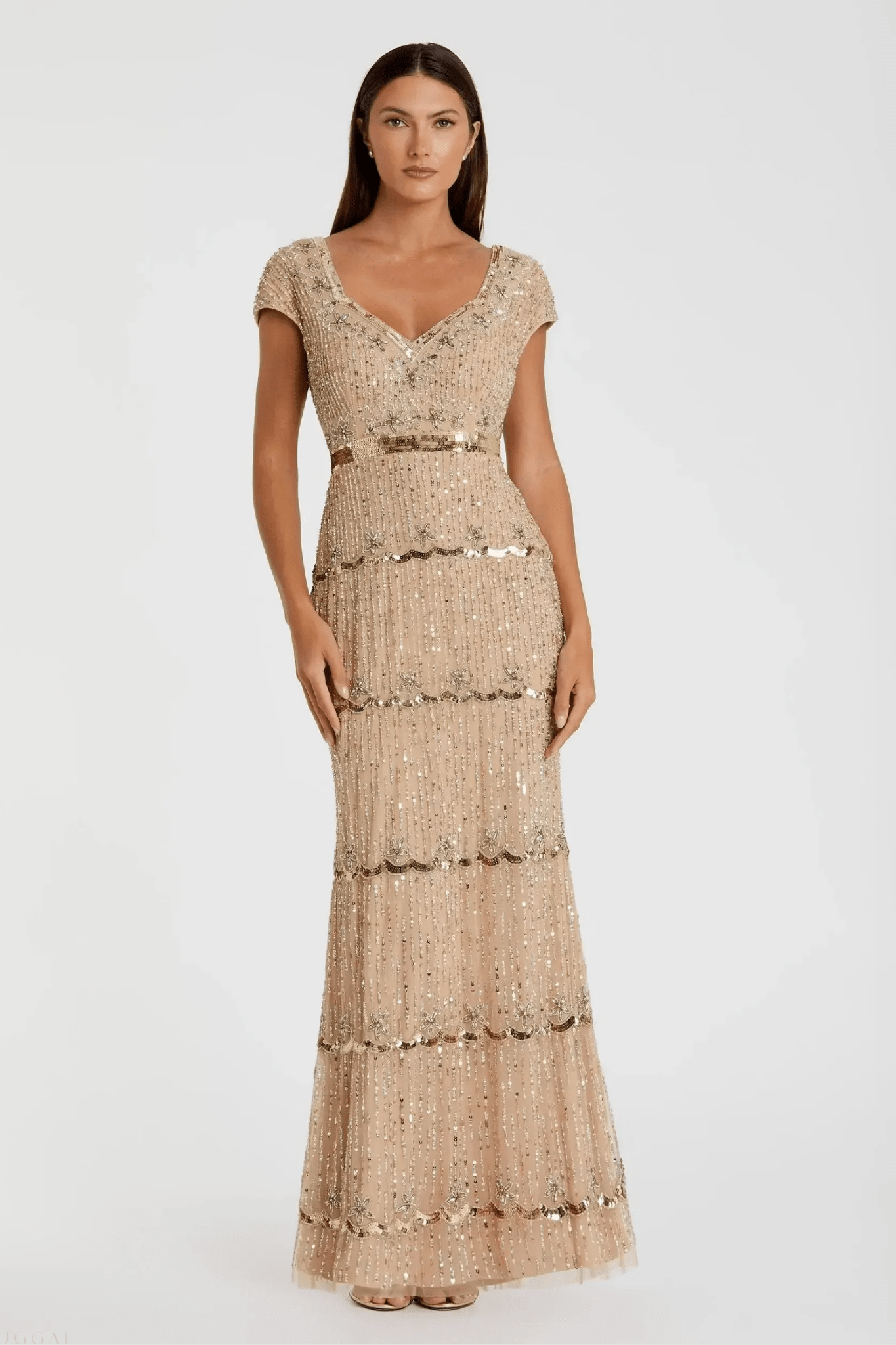 Sequin Cap Sleeve Sweetheart Column Gown - ALBOUSHIYA - district 5 - dubai - riyadh - abaya - dresses - designers - evening wear - luxury - elegance - craftsmanship - gowns - cocktail dresses - collections - georges
