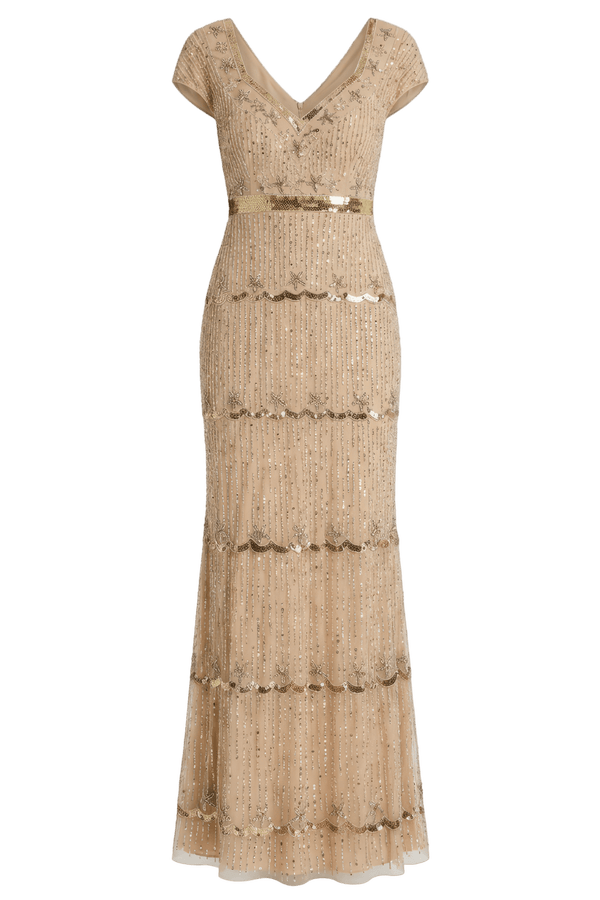 Sequin Cap Sleeve Sweetheart Column Gown - ALBOUSHIYA - district 5 - dubai - riyadh - abaya - dresses - designers - evening wear - luxury - elegance - craftsmanship - gowns - cocktail dresses - collections - georges