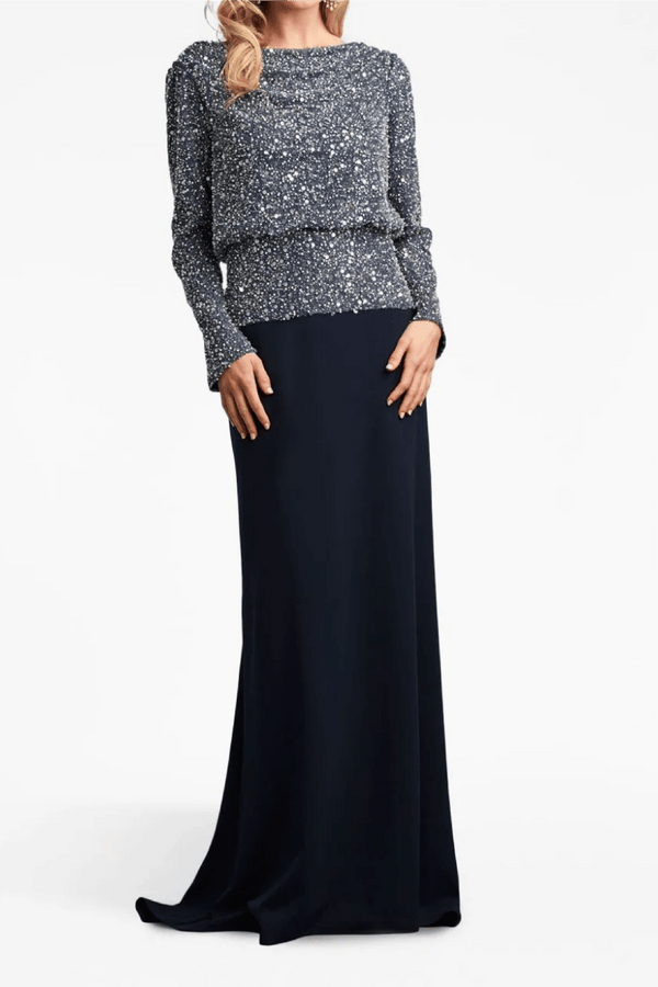 Sequin - Embellished Paneled Gown - ALBOUSHIYA - district 5 - dubai - riyadh - abaya - dresses - designers - evening wear - luxury - elegance - craftsmanship - gowns - cocktail dresses - collections - georges