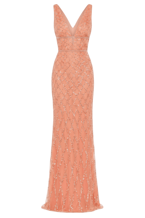 Sequin Embellished Sleeveless Column Gown - ALBOUSHIYA - district 5 - dubai - riyadh - abaya - dresses - designers - evening wear - luxury - elegance - craftsmanship - gowns - cocktail dresses - collections - georges